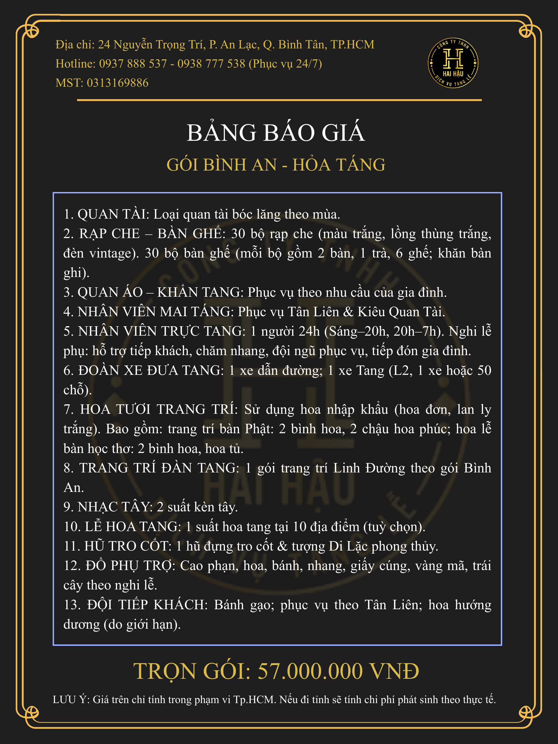 Gói BÌNH AN-Hỏa Táng