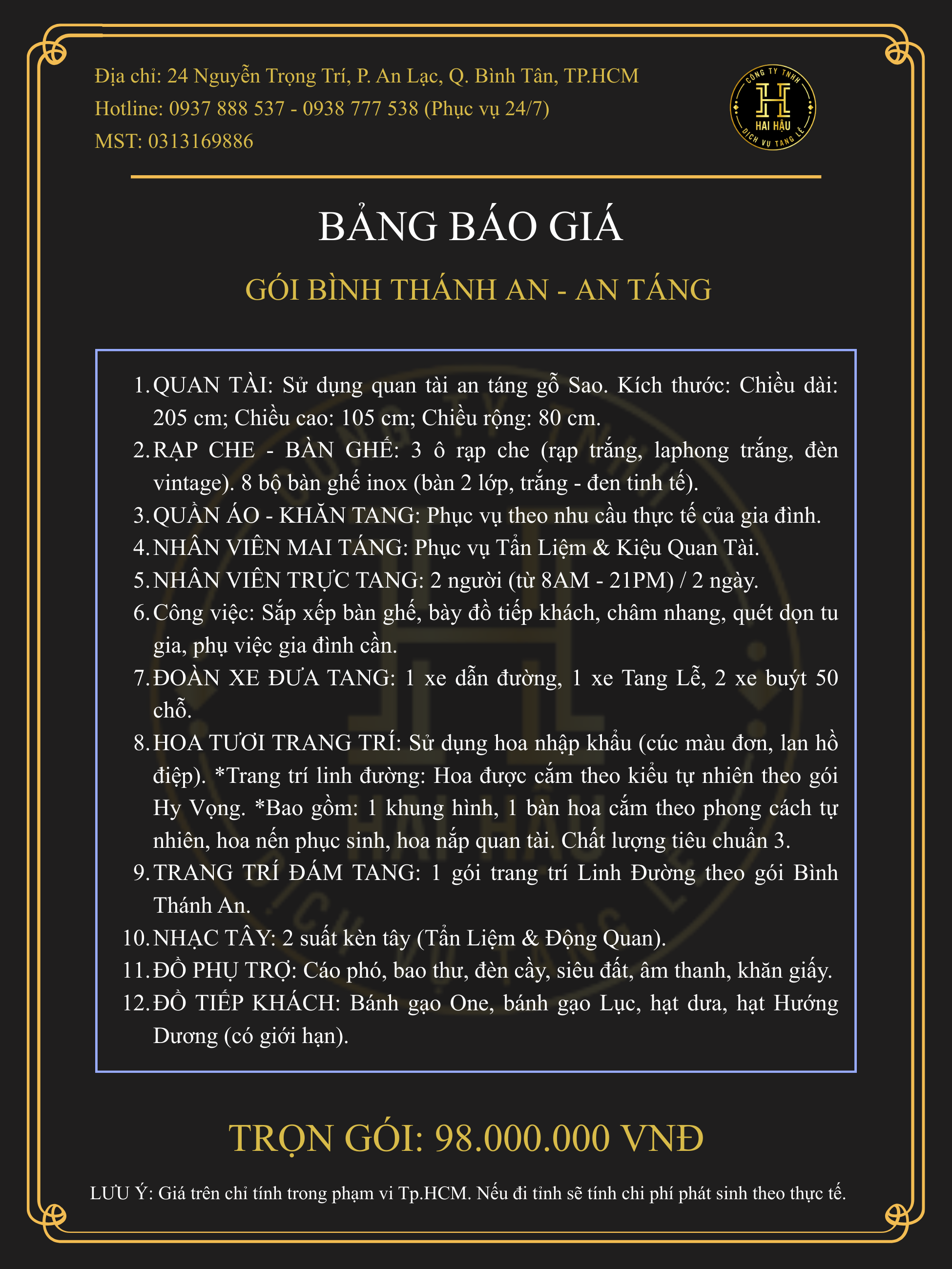 Gói BÌNH THÁNH AN-An Táng