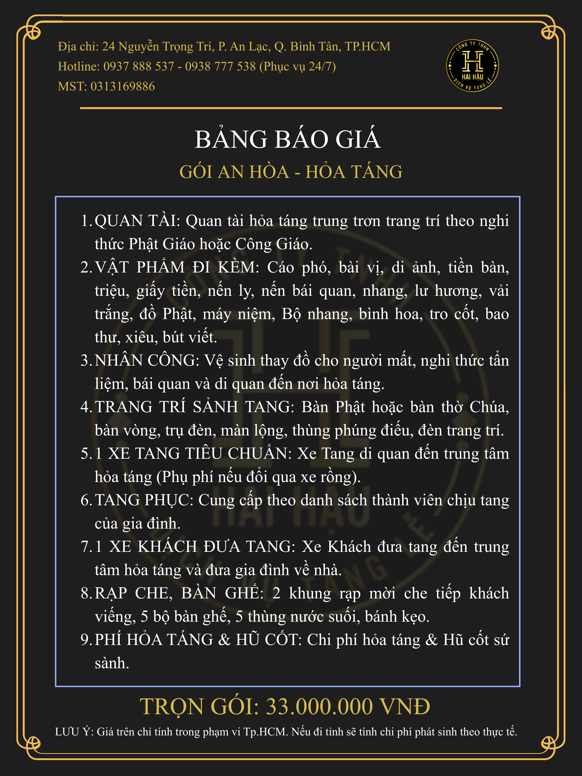 Gói AN HÒA-Hỏa Táng