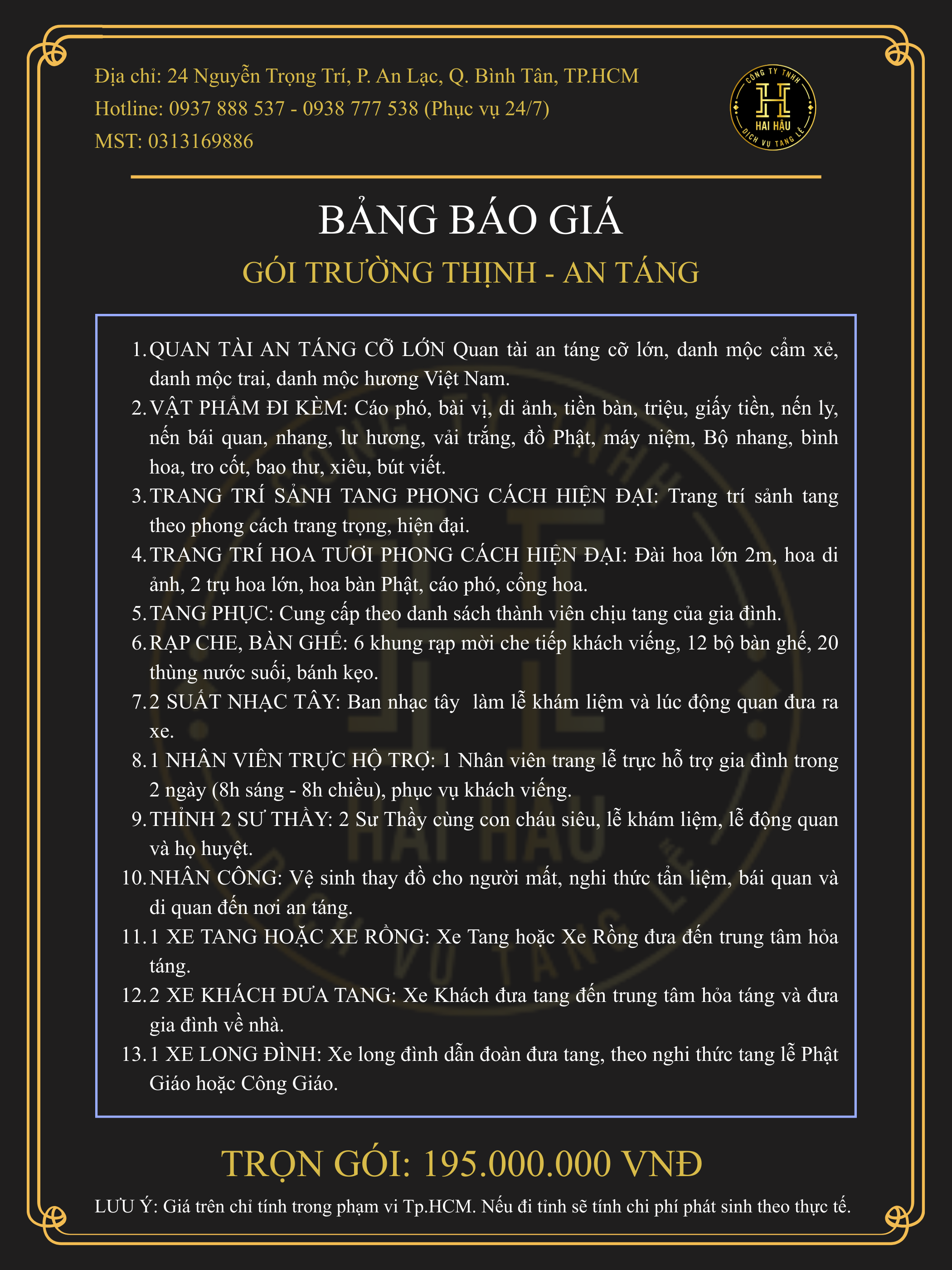 Gói TRƯỜNG THỊNH-An Táng