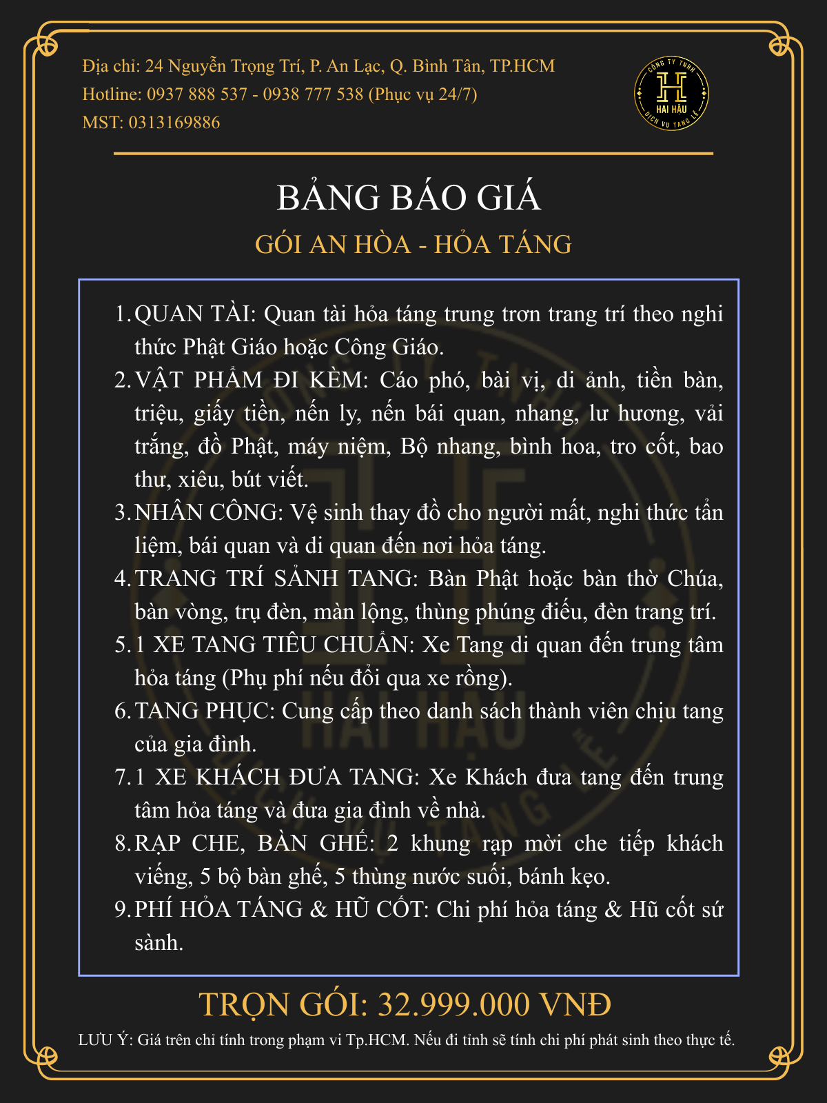 Gói AN HÒA-Hỏa Táng