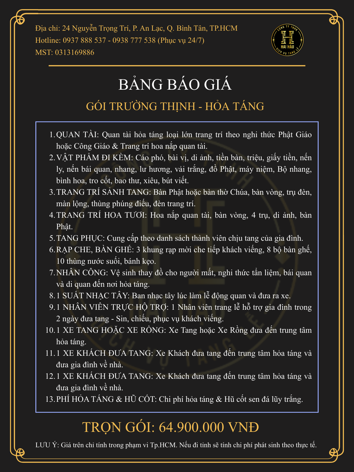 Gói TRƯỜNG THỊNH-Hỏa Táng