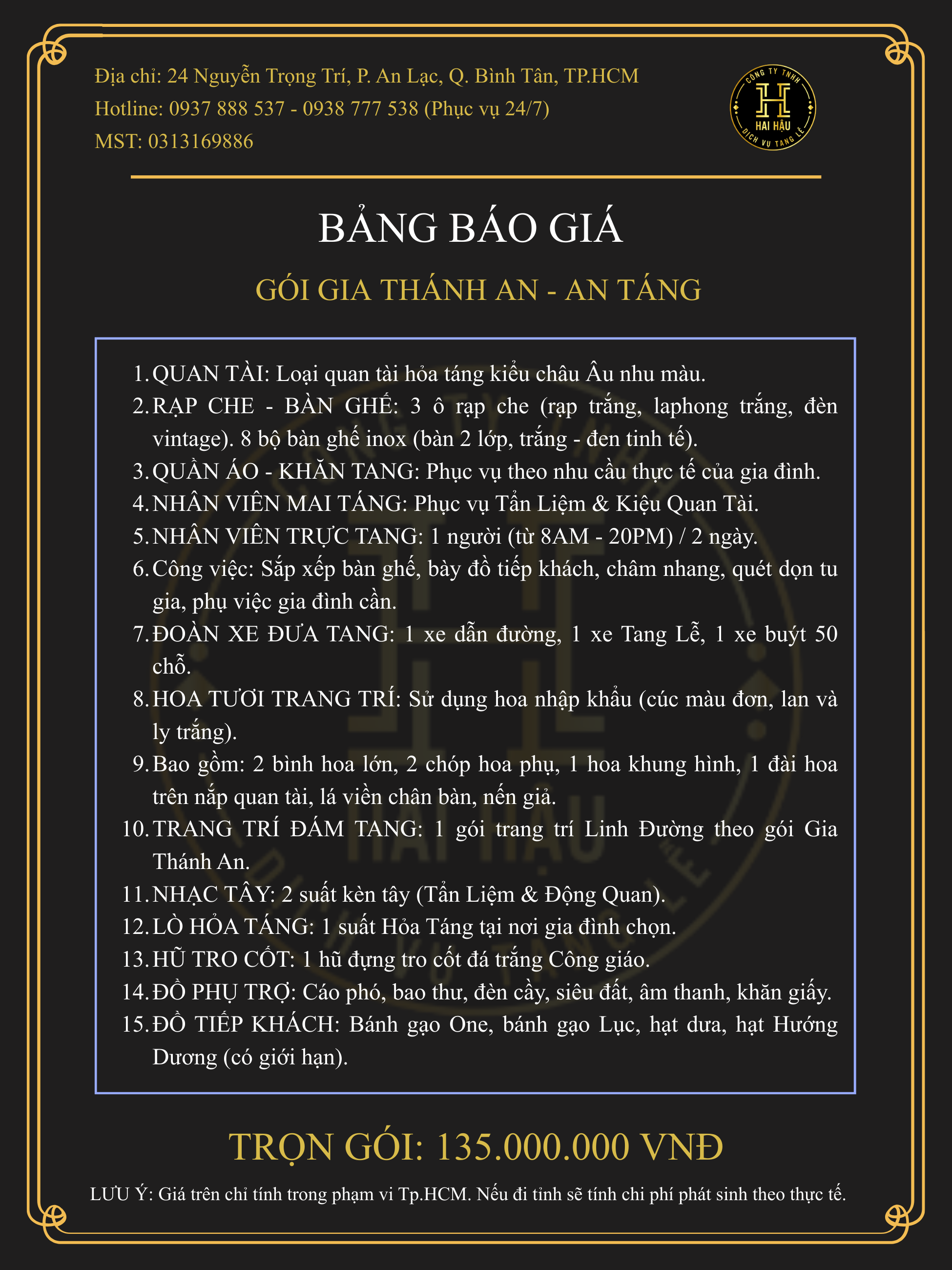 Gói GIA THÁNH AN-An Táng