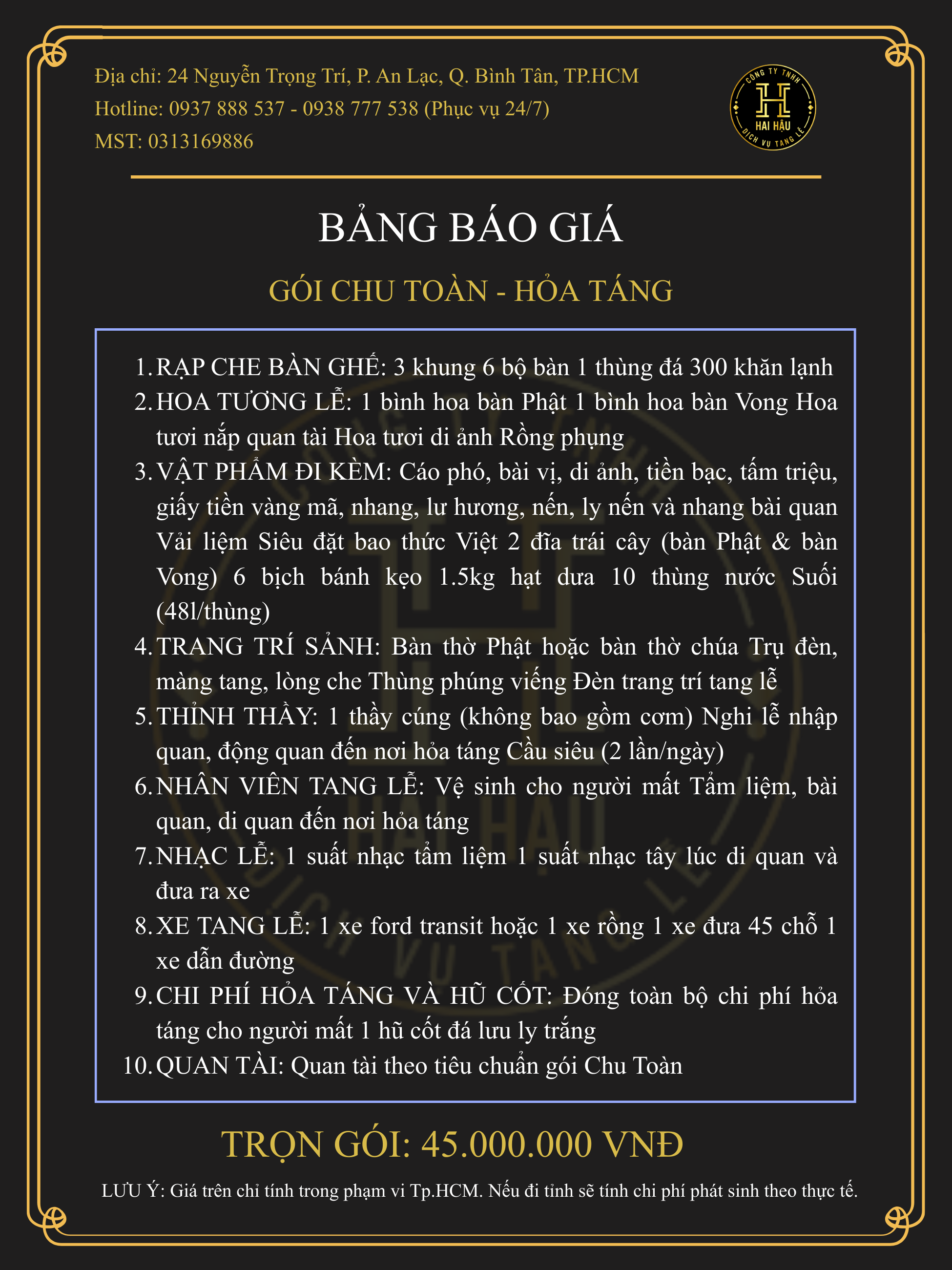 Gói CHU TOÀN-Hỏa Táng