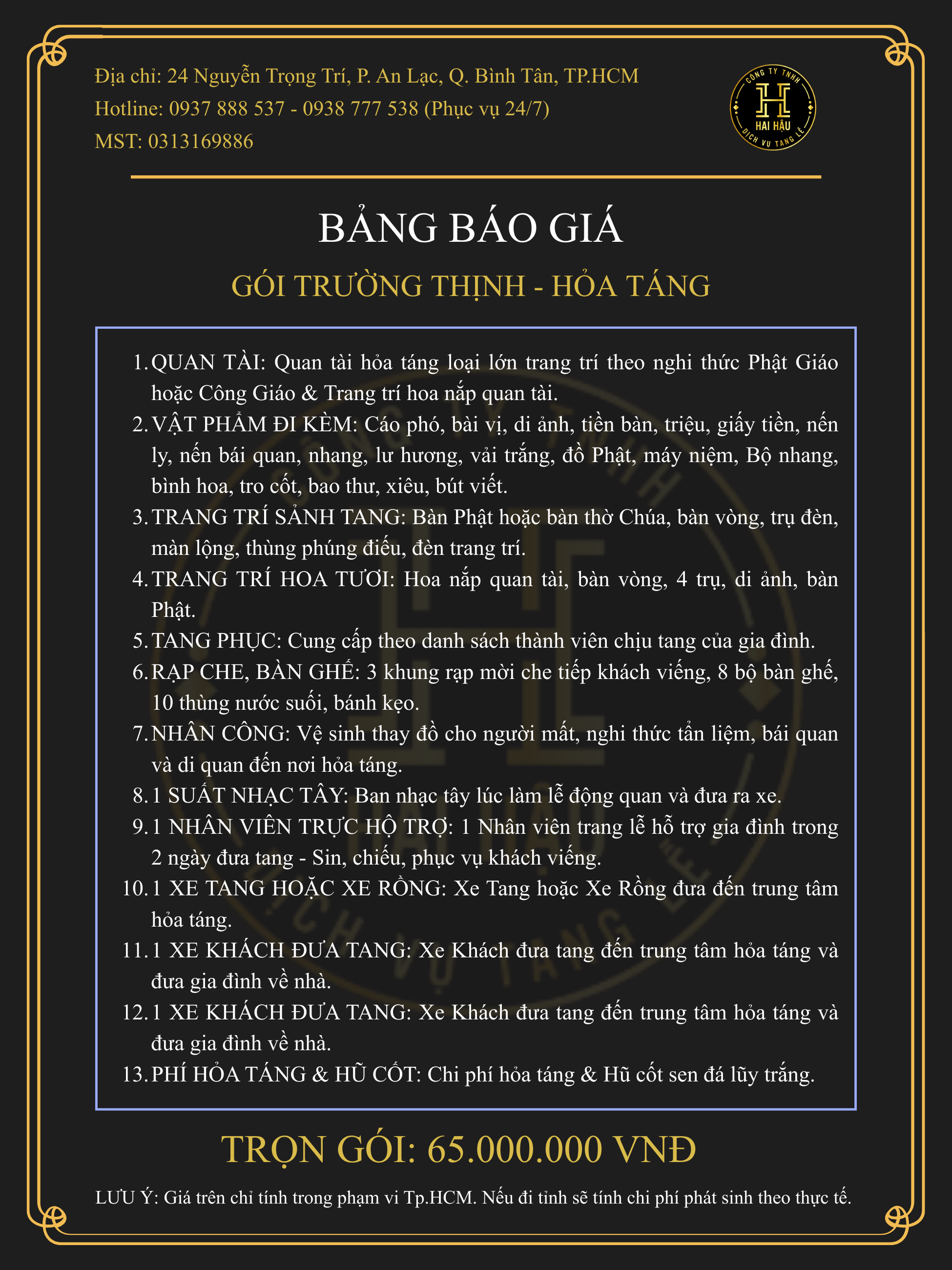 Gói TRƯỜNG THỊNH-Hỏa Táng