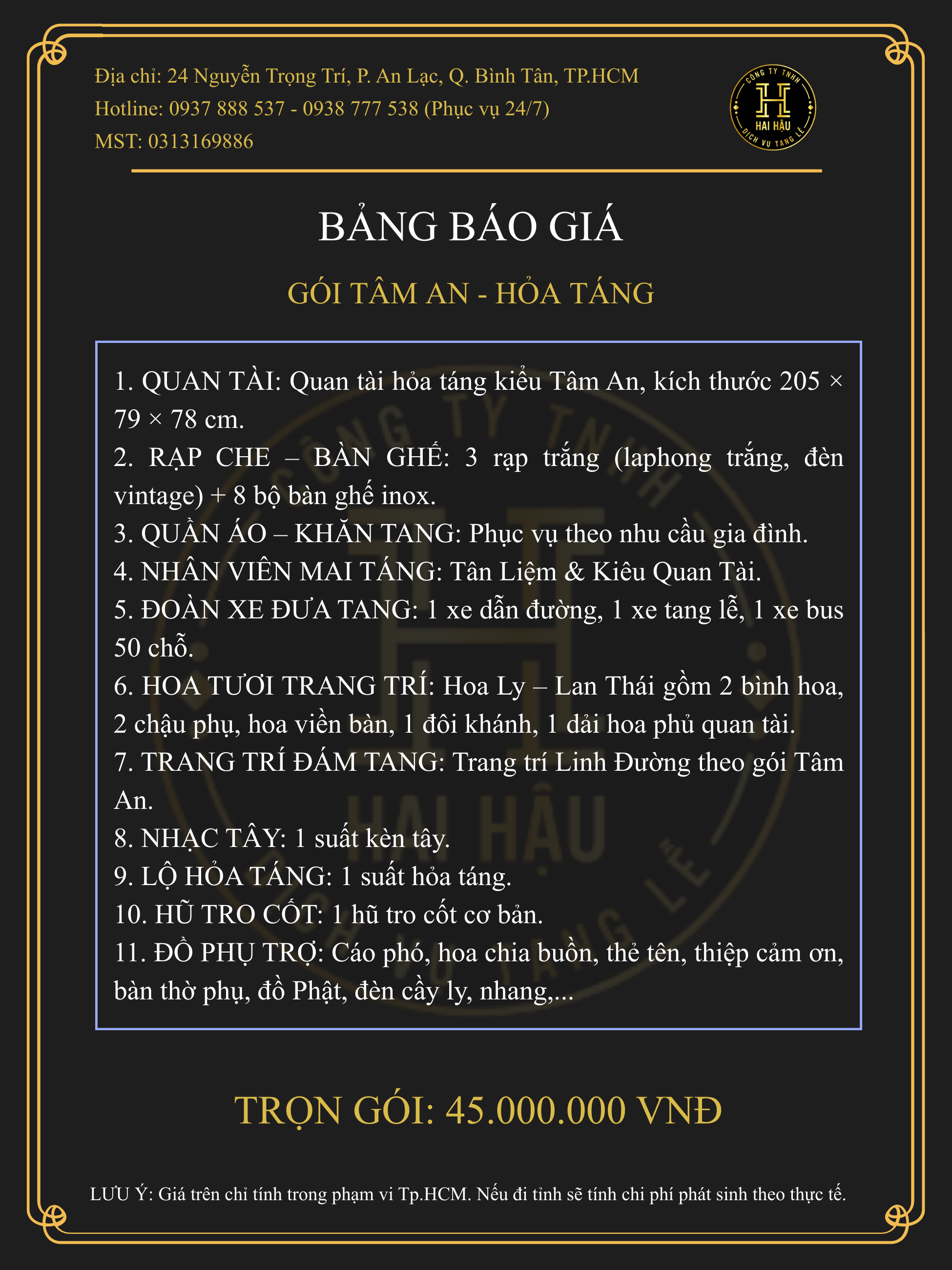 Gói TÂM AN-Hỏa Táng