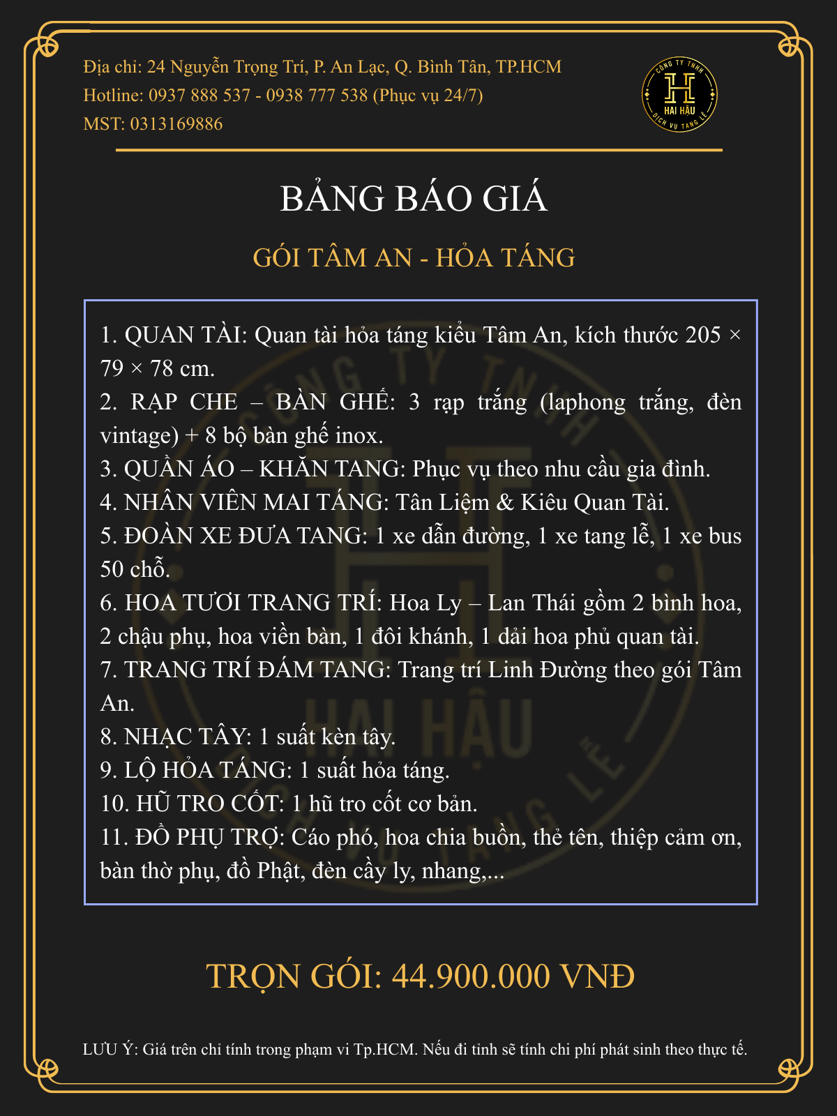 Gói TÂM AN-Hỏa Táng