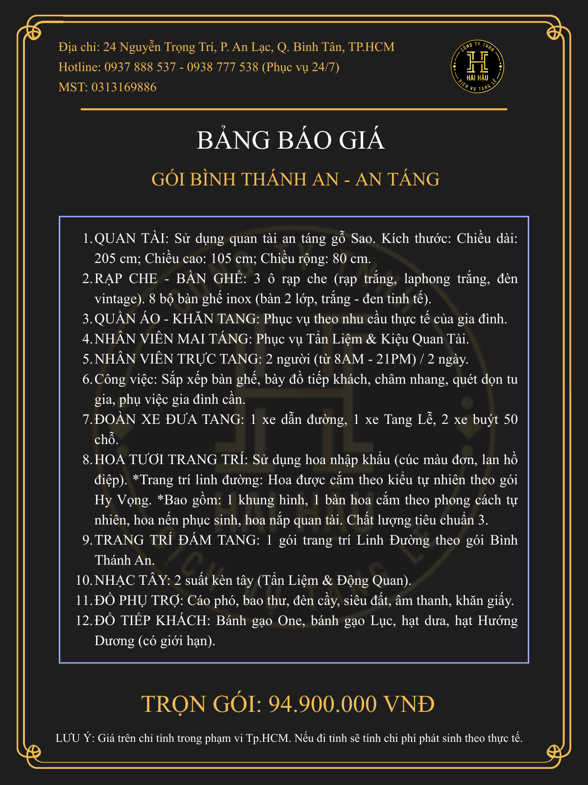 Gói BÌNH THÁNH AN-An Táng