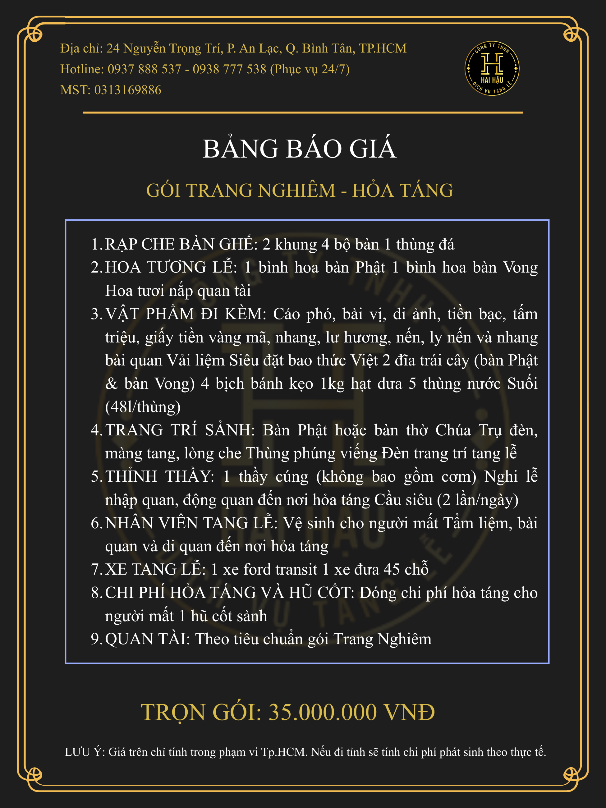 Gói TRANG NGHIÊM-Hỏa Táng