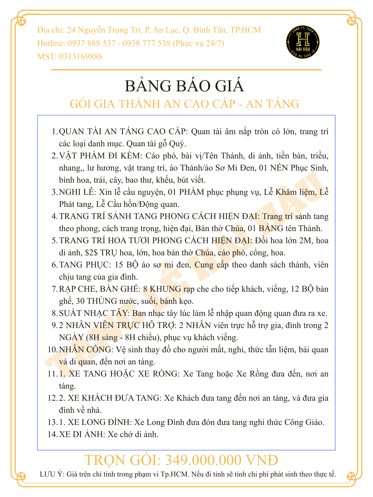 Gói GIA THÁNH AN CAO CẤP-An Táng