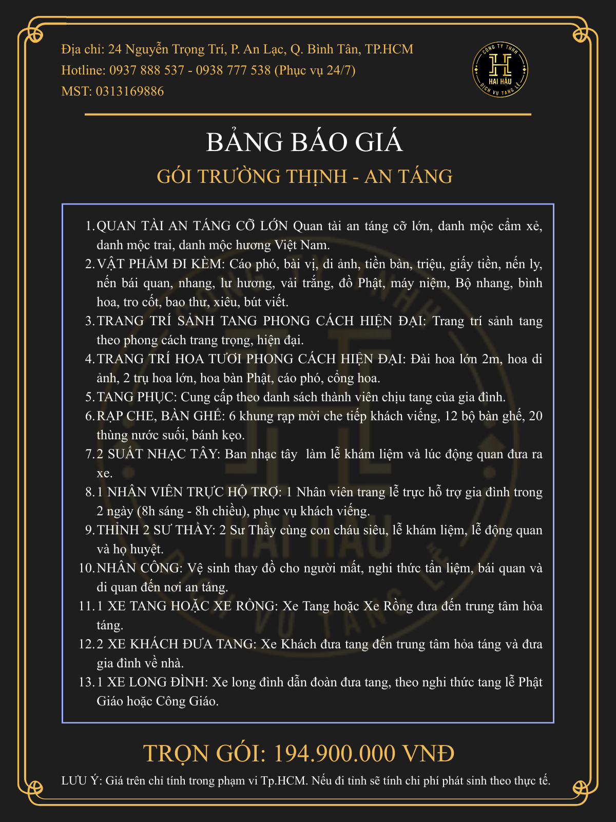 Gói TRƯỜNG THỊNH-An Táng