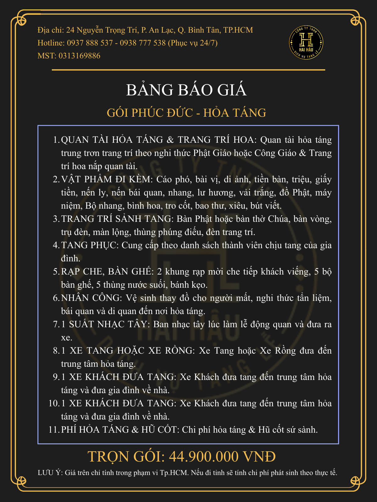 Gói PHÚC ĐỨC-Hỏa Táng