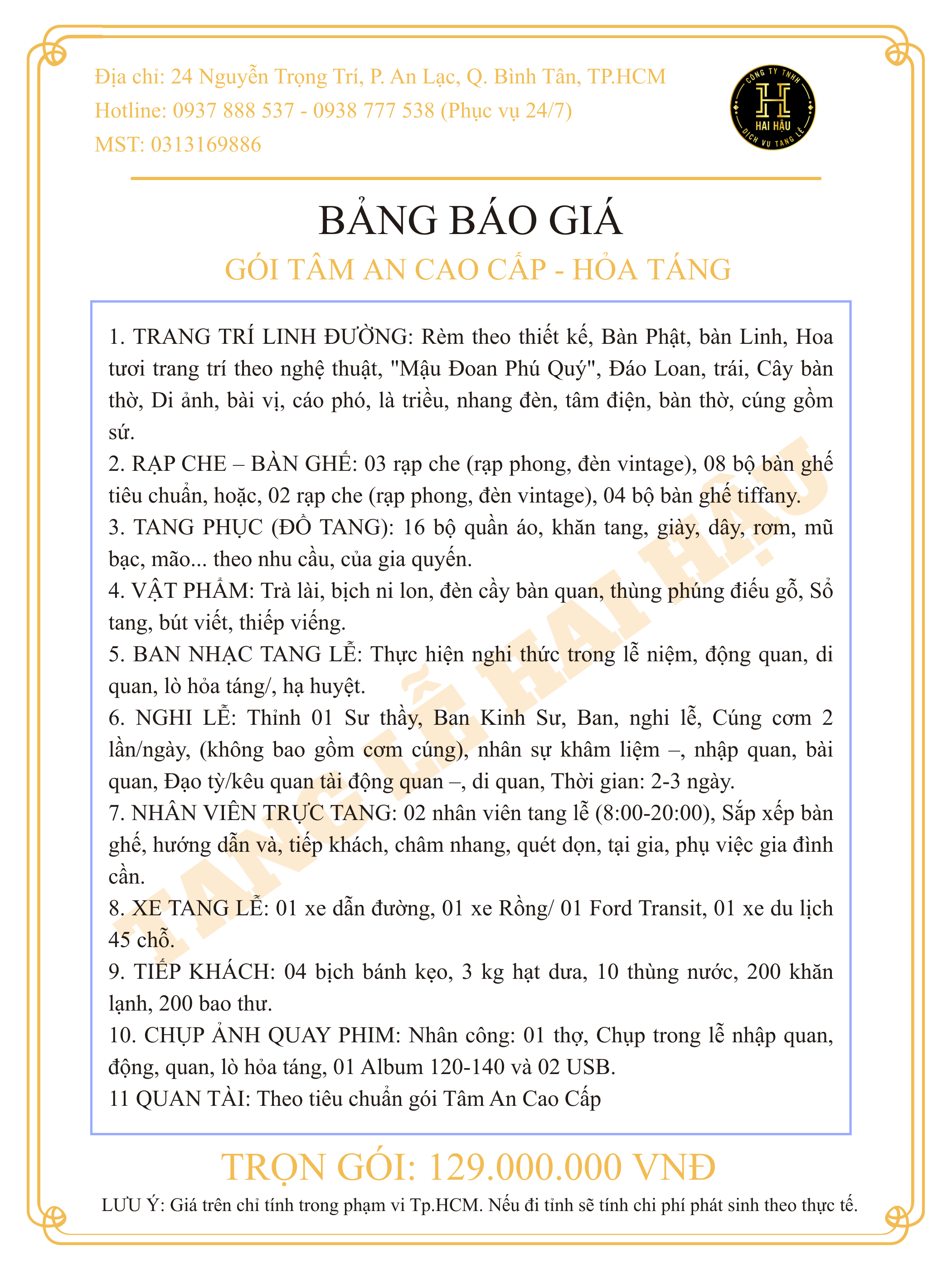 Gói TÂM AN CAO CẤP-An Táng