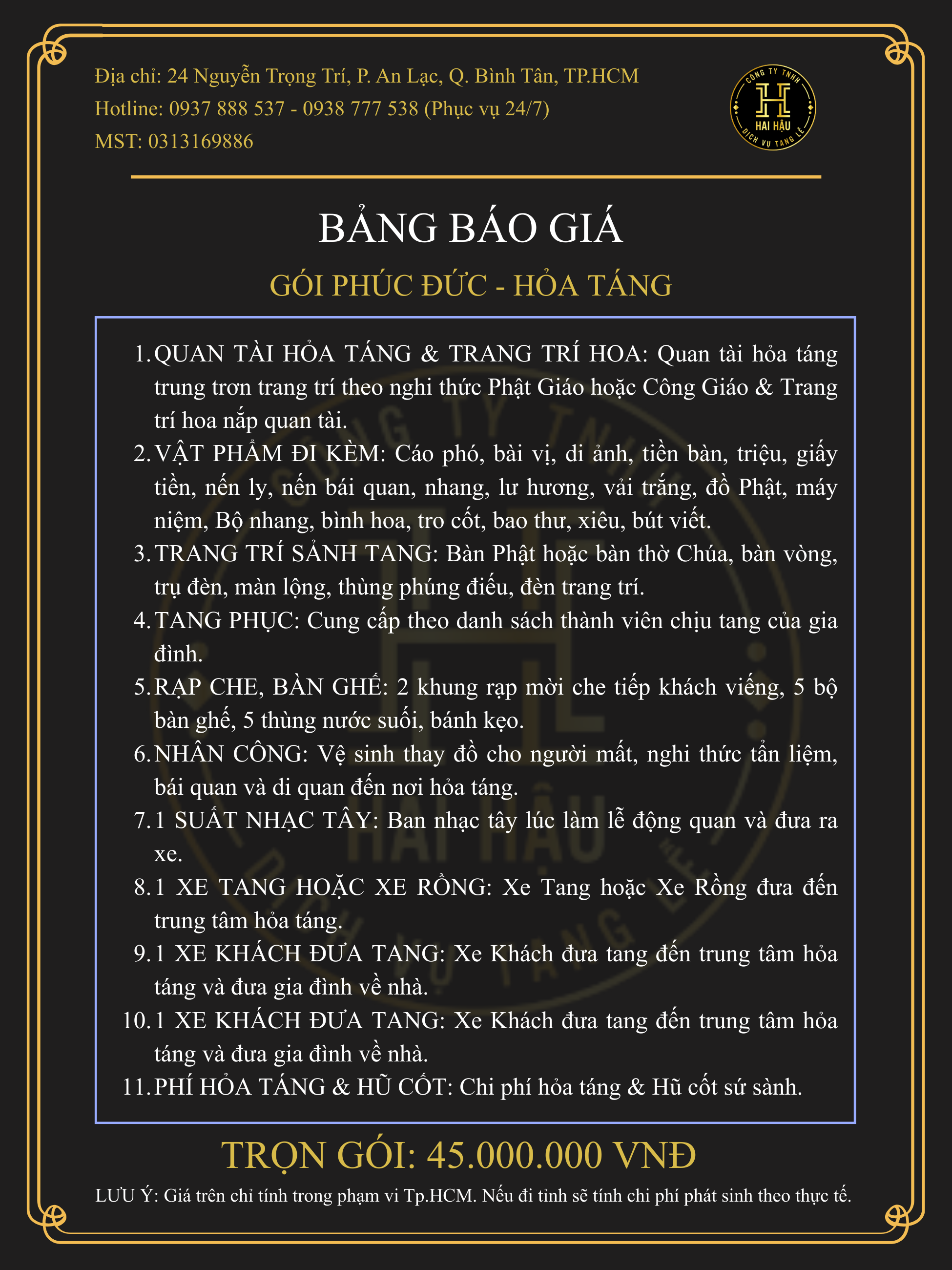 Gói PHÚC ĐỨC-Hỏa Táng
